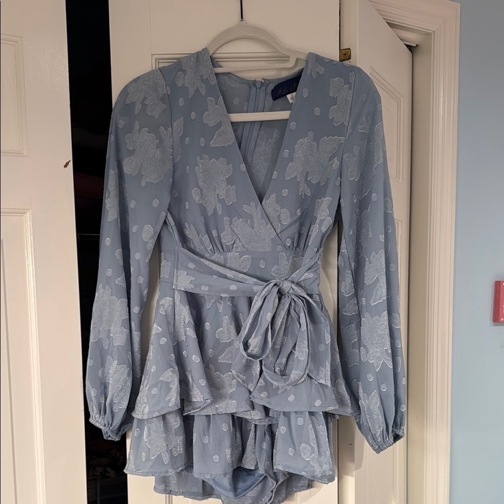 Blue Rain Light Blue Embroidered Romper